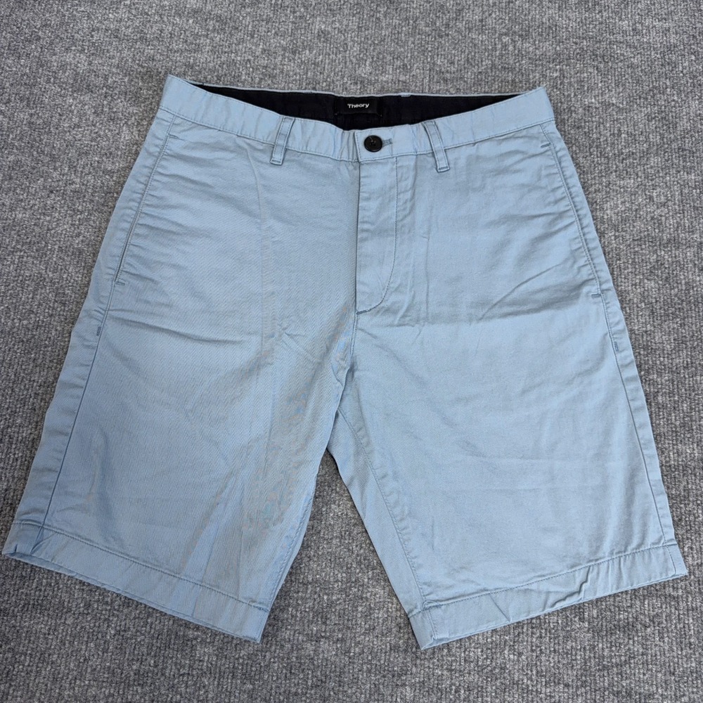 Theory Shorts Mens 29 Light Blue Twill Cotton Stretch Zaine Summer Everyday Wear